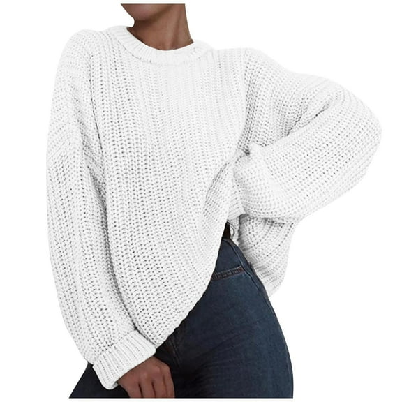 GigrtiJin Womens Winter New Sweater Round Neck Long Sleeves Solid Color Sweaters Loose Casual Comfy Pullover Top