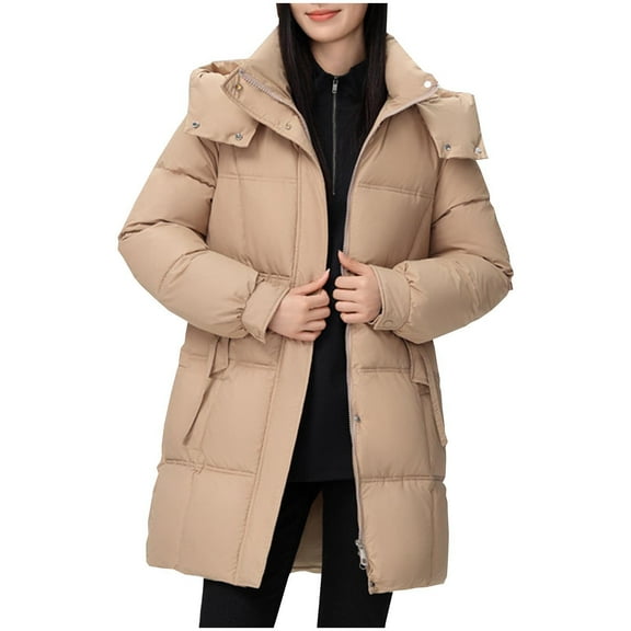GigrtiJin Womens Winter Thickened down Jacket Long Sleeves Zip up Hooded Windproof Solid Color Warm Coat with Pocket
