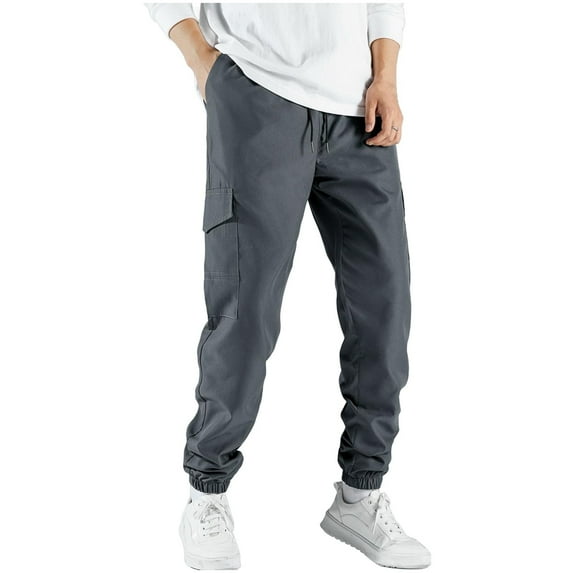 GigrtiJin Workout Cargo Pants for Men Solid Color Drawstring Multipocket Cinch Bottom Casual Pants Outdoor Sport Pants