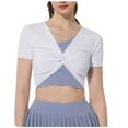 thumbnail image 1 of GigrtiJin Yoga Tops for Women 2 in 1 Twist Front Short Sleeve V Neck Solid Color Crop Blouse Tee, 1 of 4