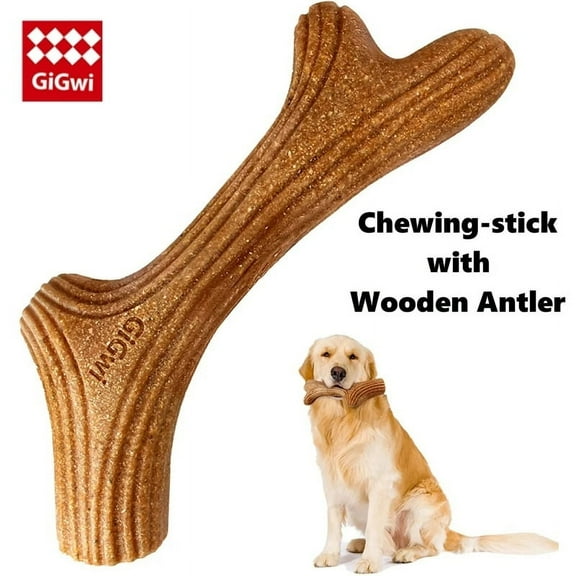 Gigwi Tough Dog Toys for Aggressive Chewers, Durable Dog Chew Toy Teeth Cleaning, Almost Indestructible Dog Toys Stick Non-Toxic Pine Wood Antler Design, Interactive Dog Bones Large Breed
