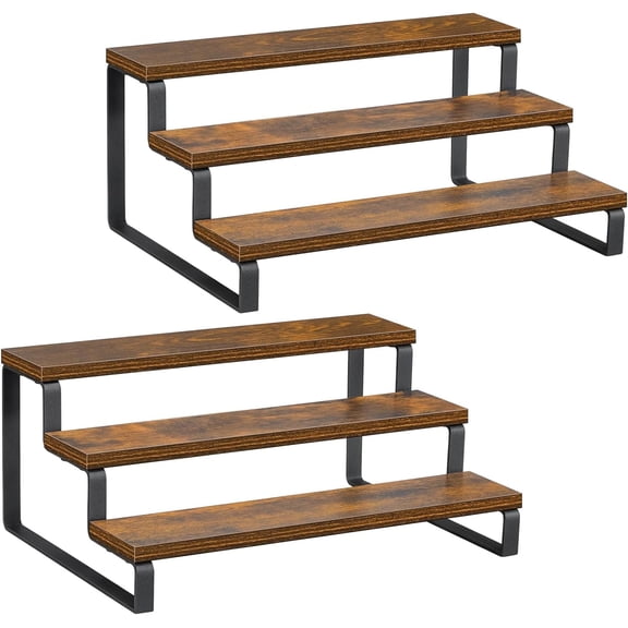 Giikin 3-Tier Spice Rack, 13.8 Inch Wood Step Shelf Countertop Spice Storage Holder, Kitchen Pantry Cabinet Organizer Cupboard for Spice Bottles, Jars, Seasonings, Baking Supplies, Metal Frame