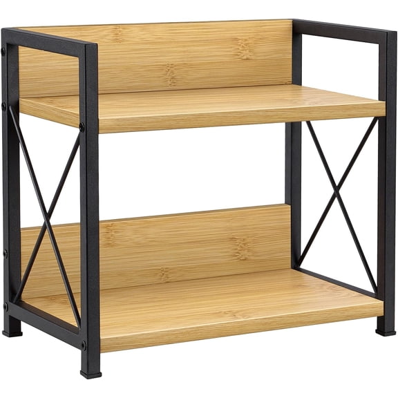 Giikin Countertop Shelf Organizer, 2 Tier Kitchen Spice Rack for Countertop, Wood Coffee Counter Shelf for Home, Particle Board and Metal, Grey, Small