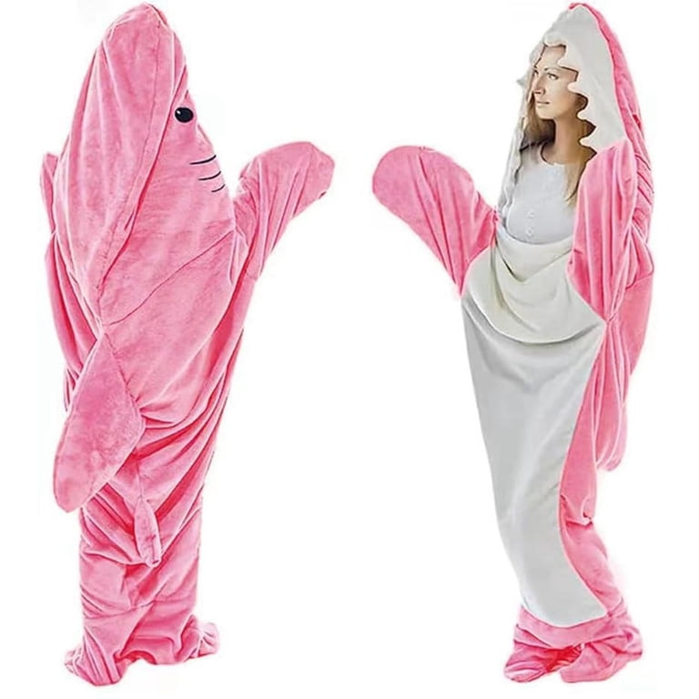 Shark Hoodie Wearable Blanket - Adult & Kids, Soft Plush Onesie Costume, Cozy Sleeping Bag For Cosplay