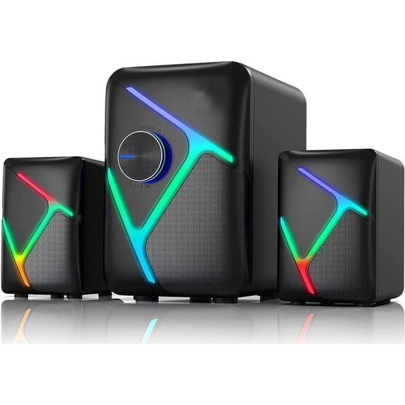 Giizhmy 2.1 Computer Speakers with Subwoofer, USB, Dynamic RGB, 11W Stereo Sound, Black