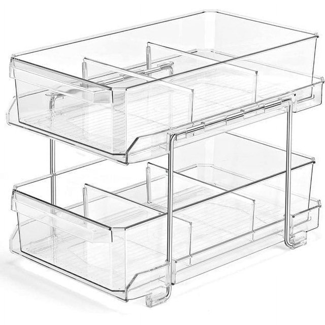 Gijjgole 2Tier Clear Organizer with SlideOut Container & Dividers
