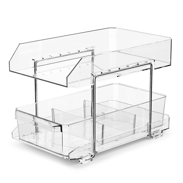 Gijjgole 2 Tier Clear Organizer with Dividers, MultiPurpose SlideOut