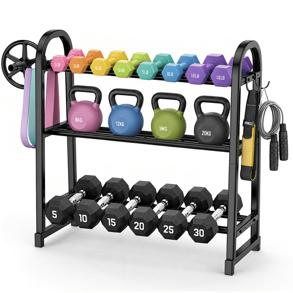 Weight Racks With Storage Gijjgole 3 Tier Adjustable Dumbbell Rack-Heavy-Duty 450LB Capacity ...