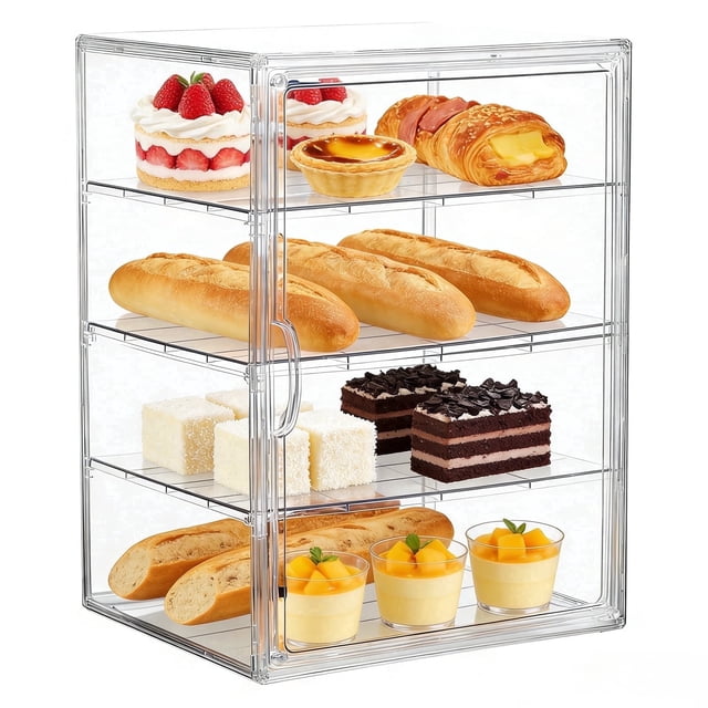 Storage Rack Magnetic Labels Gijjgole Acrylic Bread Storage Box with Magnetic Door, 4-Tier ...