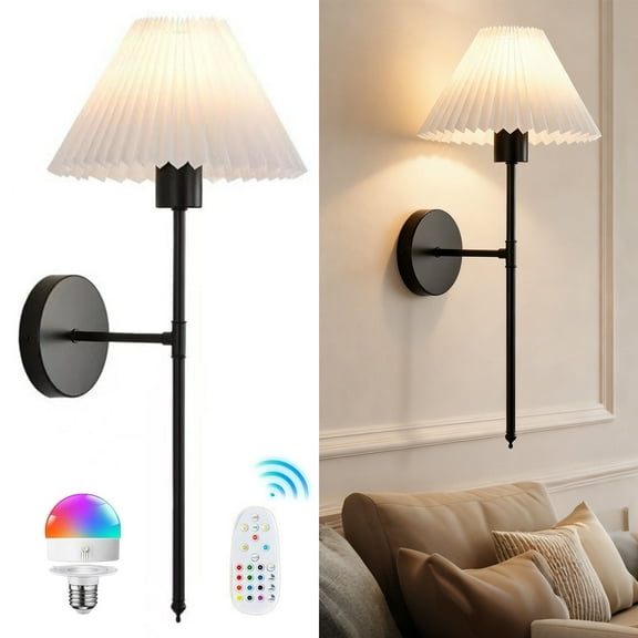 Gijjgole Battery Operated Wall Sconce, Black Rechargeable Wall Lights with Dimmable Detachable Bulbs and Remote, 16 Colors Wireless Wall Lamps for Bedroom Living Room Hallway Decor
