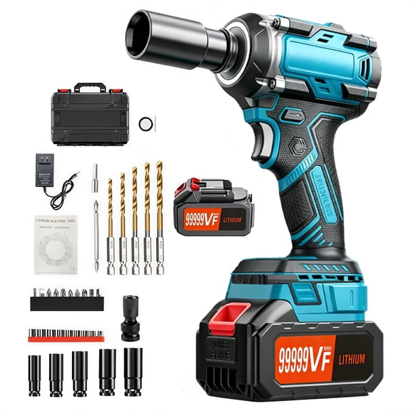 Gijjgole Cordless Impact Wrench, (400N.m) Brushless 1/2 inch Impact Gun, 12.0 Ah Battery, 3000RPM High Torque Impact Gun with Charger, 5 Sockets, Electric Impact Wrench for Car Home