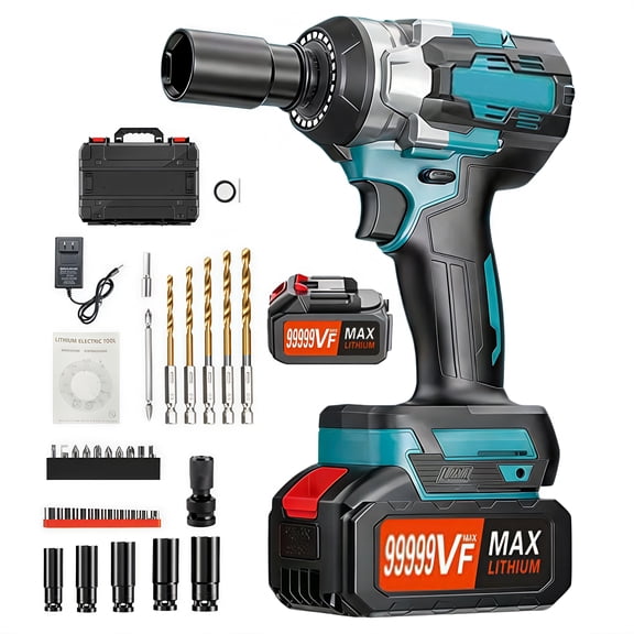 Gijjgole Cordless Impact Wrench, (400N.m) Brushless 1/2 inch Impact Gun, 3000RPM High Torque Impact Gun with 12.0 Ah Battery, Charger, 5 Sockets, Electric Impact Wrench for Car Home