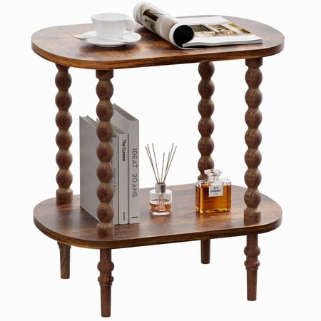 Gijjgole End Table, Modern Side Table with 2 Tier Open Shelf, Small Table Bed Side Tables Bedroom for Small Spaces, Living Room and Office (Rustic Brown)
