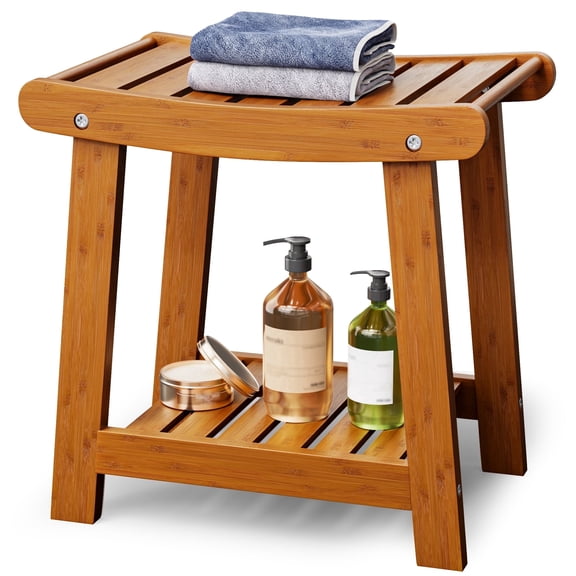 Gijjgole Shower Stool with Handles, Waterproof Shower Chair for Inside Shower, Small Shower Stool with Storage Shelf, Bathroom Stools 2-Tier Spa Seat for Adults Elderly