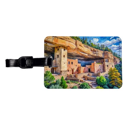 Gila Cliff Dwellings National Monument New Mexico Watercolor Style Faux Leather Travel Luggage Tag