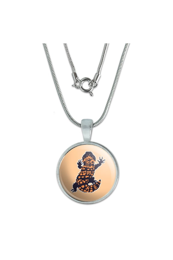 Gila Monster Pixel Lizard 0.75" Pendant with Sterling Silver Plated Chain