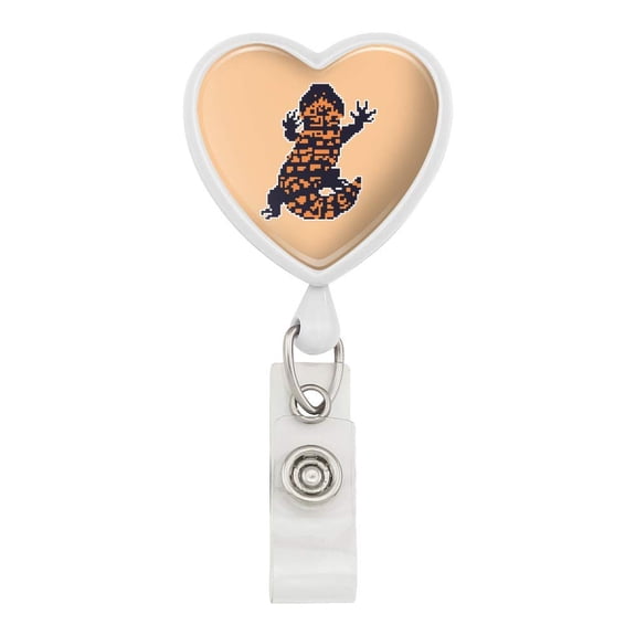 Gila Monster Pixel Lizard Heart Lanyard Retractable Reel Badge ID Card Holder
