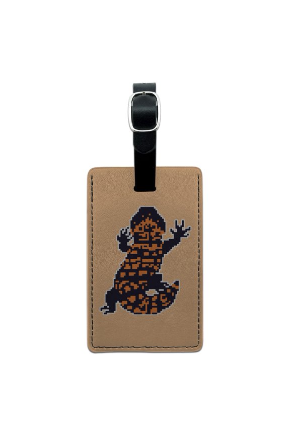 Gila Monster Pixel Lizard Rectangle Leather Luggage Card Suitcase Carry-On ID Tag