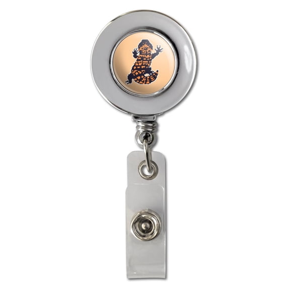 Gila Monster Pixel Lizard Retractable Reel Chrome Badge ID Card Holder Clip