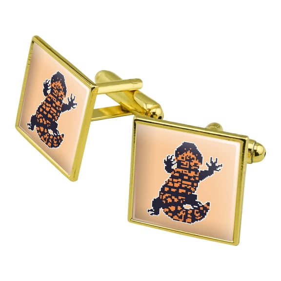 Gila Monster Pixel Lizard Square Cufflink Set - Silver or Gold