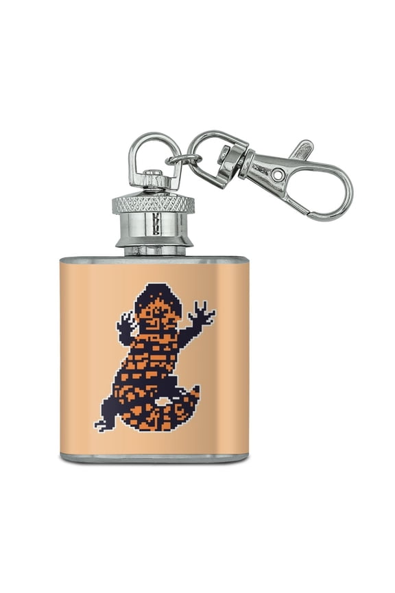 Gila Monster Pixel Lizard Stainless Steel 1oz Mini Flask Key Chain