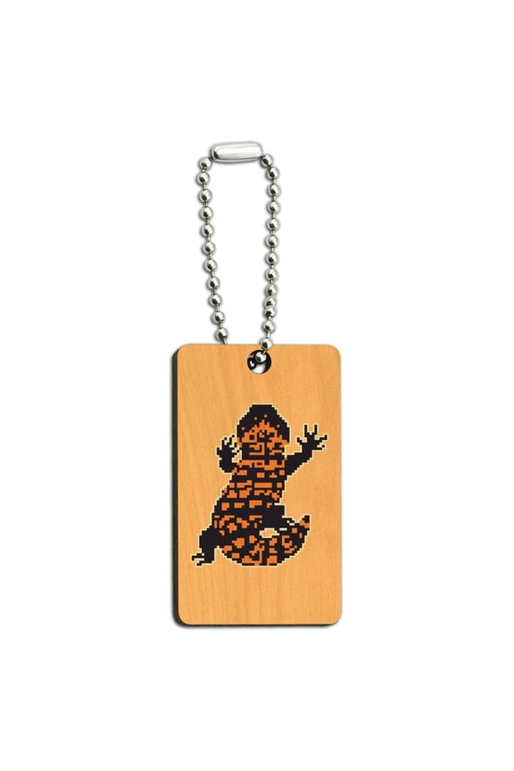 Gila Monster Pixel Lizard Wood Wooden Rectangle Keychain Key Ring