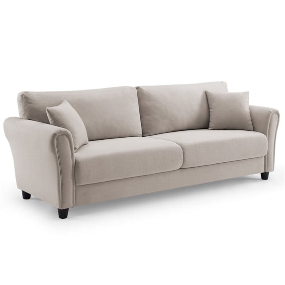 Gilah 85 Inch Wide Linen Flared Arm Wooden Leg Sofa in Beige