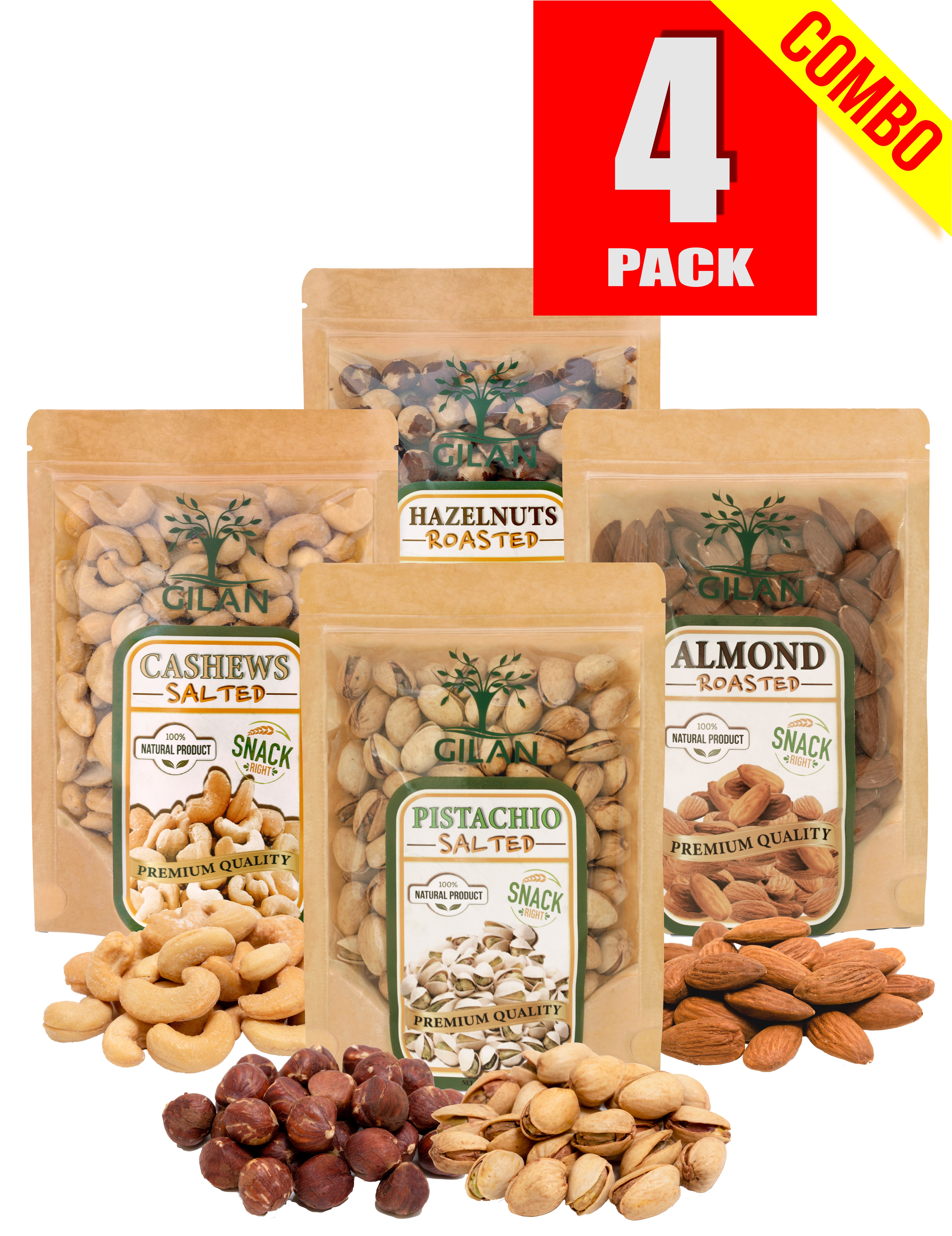 Gilan Roasted and Salted Nuts Variety Pack, 31 oz, 4Ct