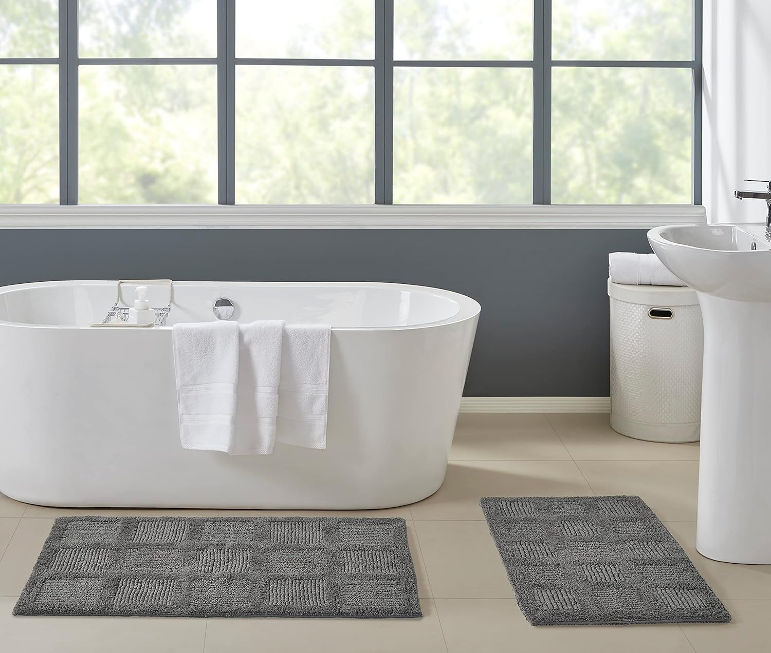 Gilbert 2 piece Checkerbox Bath Rug Set -20"X34"&24"X40"-240 GSF- DARK ...