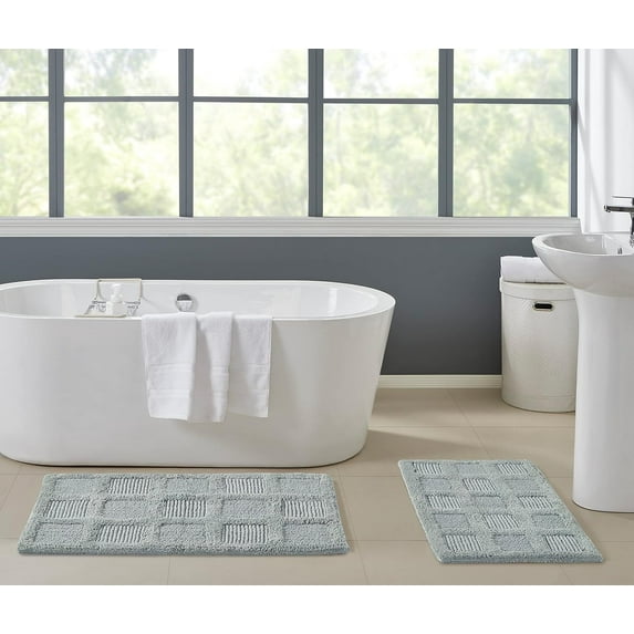 Gilbert 2 piece Checkerbox Bath Rug Set -20"X34"&24"X40"-240 GSF- SOFT SPA COLOR