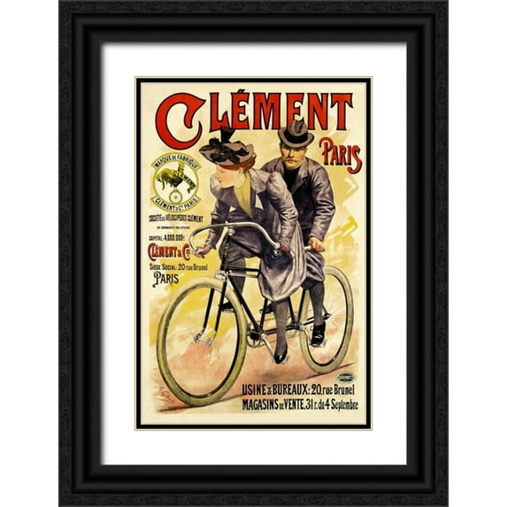 Gilbert, A. 13x18 Black Ornate Wood Framed with Double Matting Museum Art Print Titled - Clement Bicycles