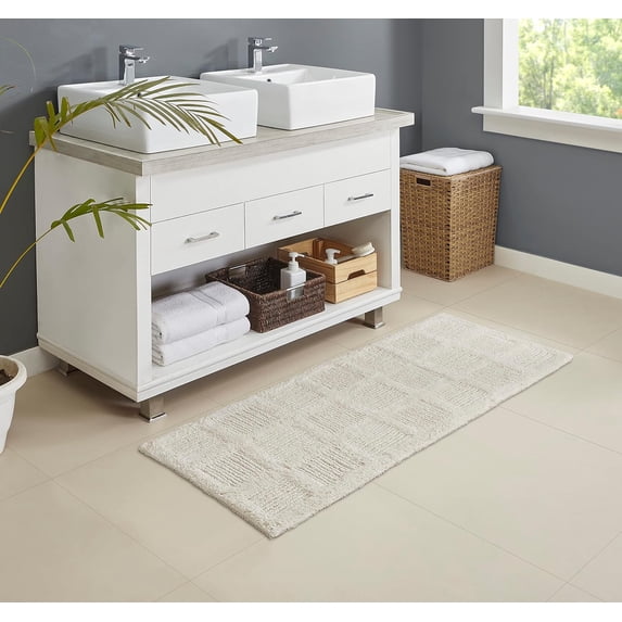 Gilbert Checkerbox Bath Runner -24"X60"-240 GSF-IVORY COLOR