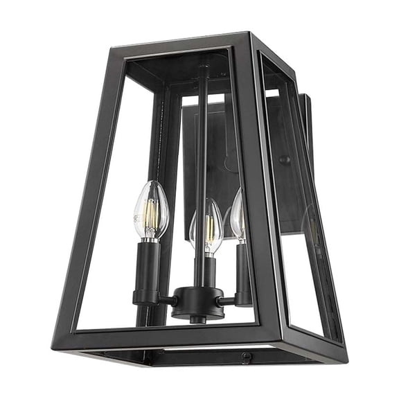 Vivio Lighting Gilbert Contemporary Dimmable 3-Light Matte Black Outdoor Wall Sconces with Clear Glass Trapezoid