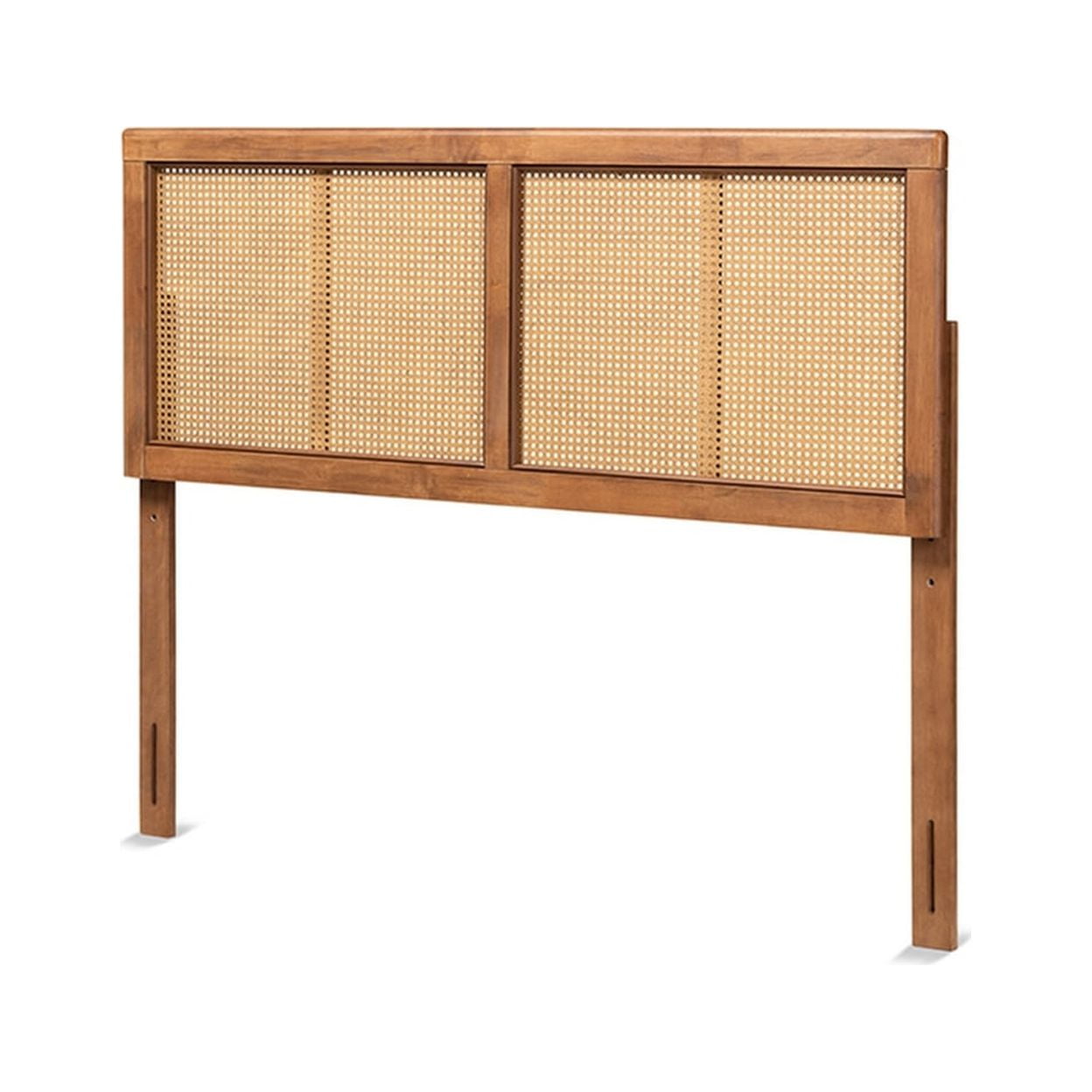 Gilbert Mid-Century Modern Ash Walnut Finished Wood and Synthetic Rattan King Size Headboard