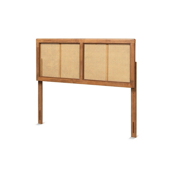 Gilbert Mid-Century Modern Ash Walnut Finished Wood and Synthetic Rattan Queen Size Headboard