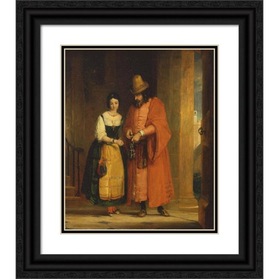 Gilbert Stuart Newton 20x23 Black Ornate Framed Double Matted Museum Art Print Titled: Shylock and Jessica from the ‘Merchant of Venice,’ II, II