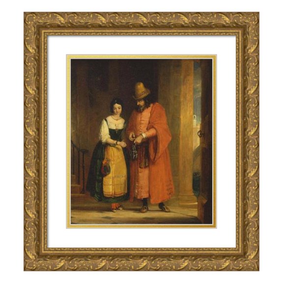 Gilbert Stuart Newton 20x23 Gold Ornate Framed and Double Matted Museum Art Print Titled - Shylock and Jessica from the ‘Merchant of Venice,’ II, II