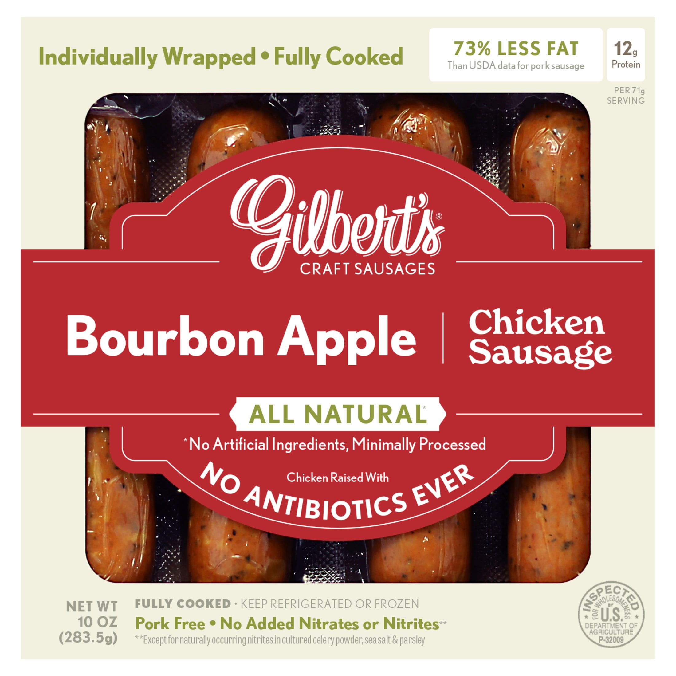 Gilbert's Bourbon Apple Chicken Sausage, 4 Links, 10 oz, Refrigerated