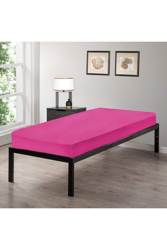100% Jersey Knit Cotton Fitted Cot Sheet for Camp Cot Mattresses 30" x 75" Solid Hot Pink, Soft & Breathable, for Boys and Girls