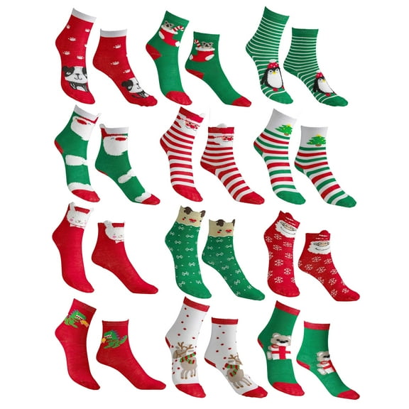 Gilbin Kids Holiday Crew Socks, 12-Pair Pack – Christmas Novelty Designs, Soft Cotton Blend
