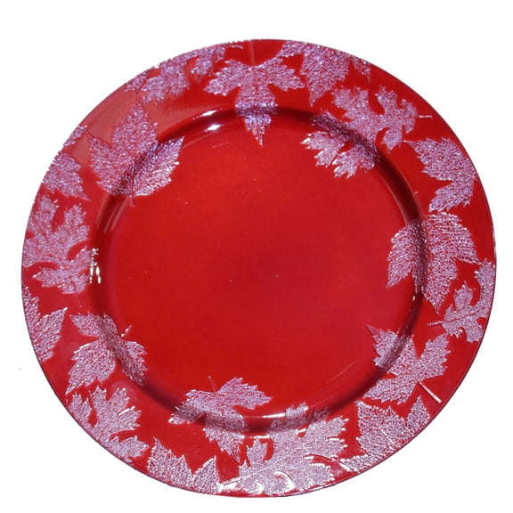 Gilbin 13 inch- Charger Plates, Round Plastic Reef Charger Plates, Holiday Charger Plate Wedding Holiday & Party Table Décor Set of 4(Red)