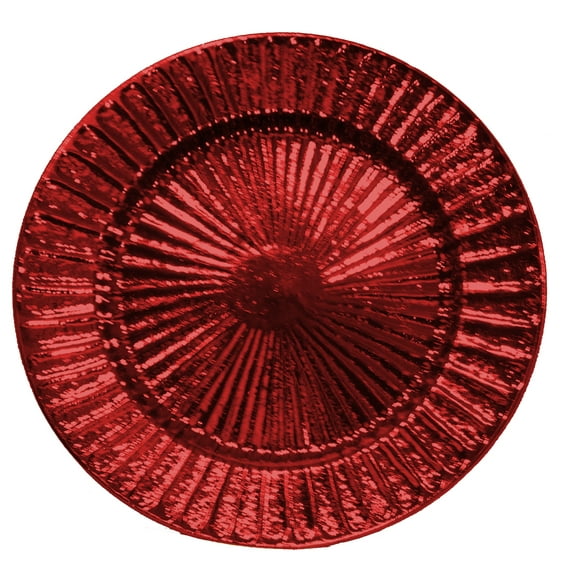 Gilbin 13 inch- Charger Plates, Round Plastic Reef Charger Plates, Holiday Charger Plate Wedding Holiday & Party Table Décor Set of 4(Red)