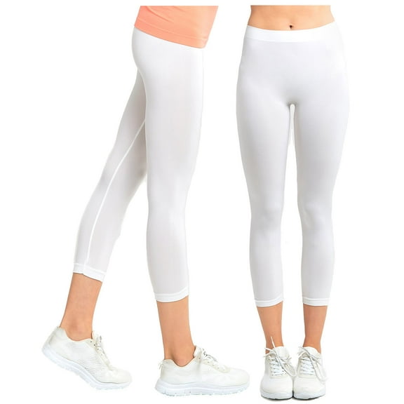 Gilbin 2 Pack Women's Ribbed Waistband Capri Length Leggings,One Size Fit, Super Stretch Yoga Leggings Yoga Capris