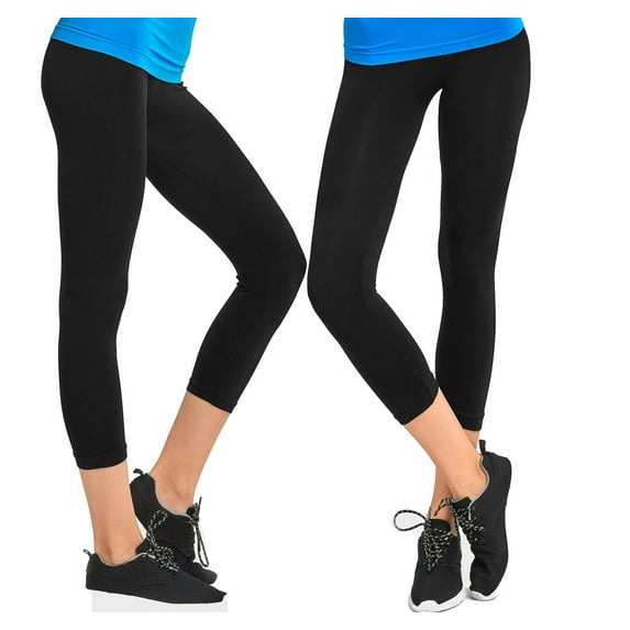 Gilbin 2 Pack Women's Ribbed Waistband Capri Length Leggings,One Size Fit, Super Stretch Yoga Leggings Yoga Capris