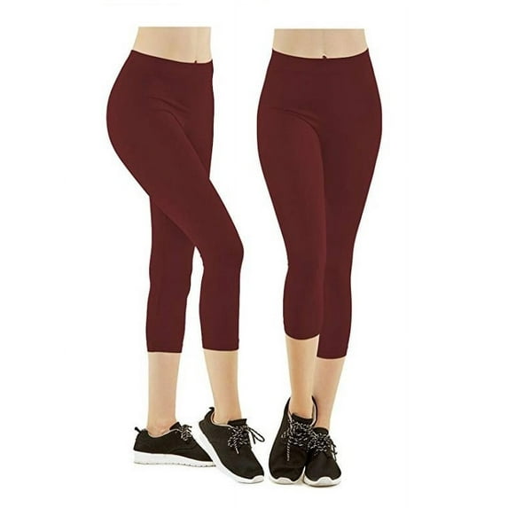 Gilbin 2 Pack Women's Ribbed Waistband Capri Length Leggings,One Size Fit, Super Stretch Yoga Leggings Yoga Capris