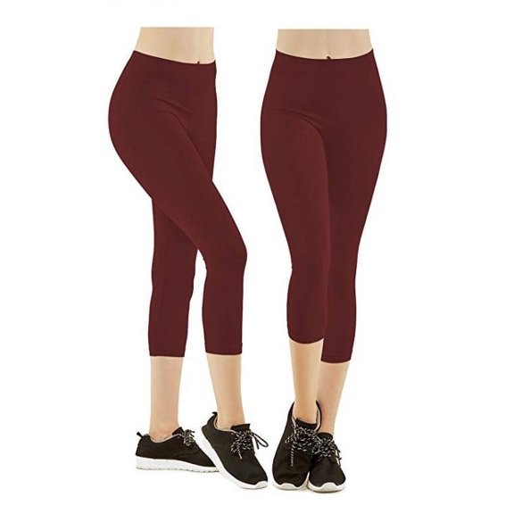 Gilbin 2 Pack Women's Ribbed Waistband Capri Length Leggings,One Size Fit, Super Stretch Yoga Leggings Yoga Capris