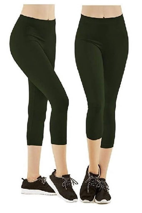 2 Pack Women's Ribbed Waistband Capri Length Leggings,One Size Fit, Super Stretch Yoga Leggings Yoga Capris