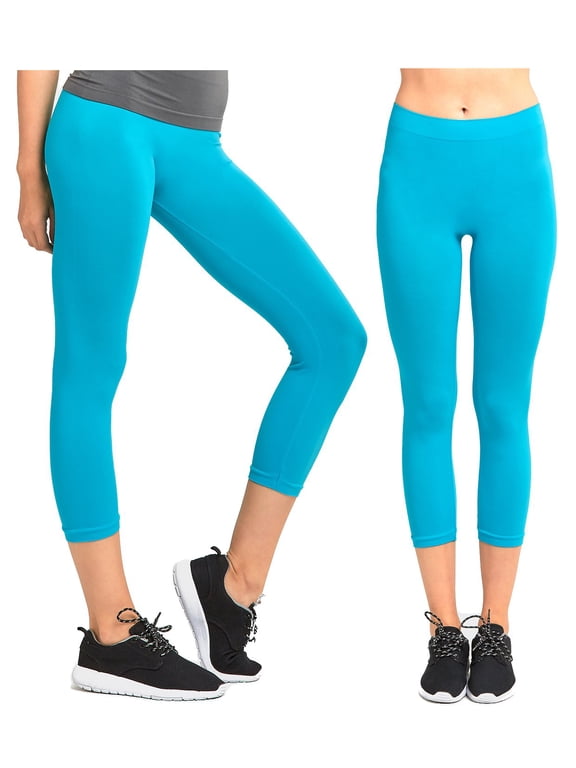 2 Pack Women's Ribbed Waistband Capri Length Leggings,One Size Fit, Super Stretch Yoga Leggings Yoga Capris