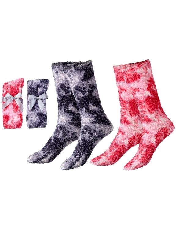 2 Pair Women Tie Dye Fuzzy Socks Warm Super Soft Plush Slipper Sock Casual Home Sleeping Cozy Crew Socks