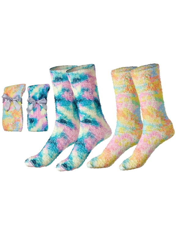 2 Pair Womens Warm Super Soft Plush Slipper Sock Winter Tie Dye Slipper Fuzzy Socks Crew Socks Casual Home Sleeping Fuzzy Cozy Sock